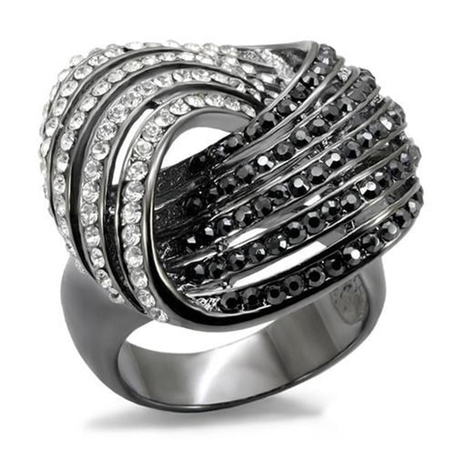 Women TIN Cobalt Black Brass Ring with Top Grade Crystal in Jet - Size 7