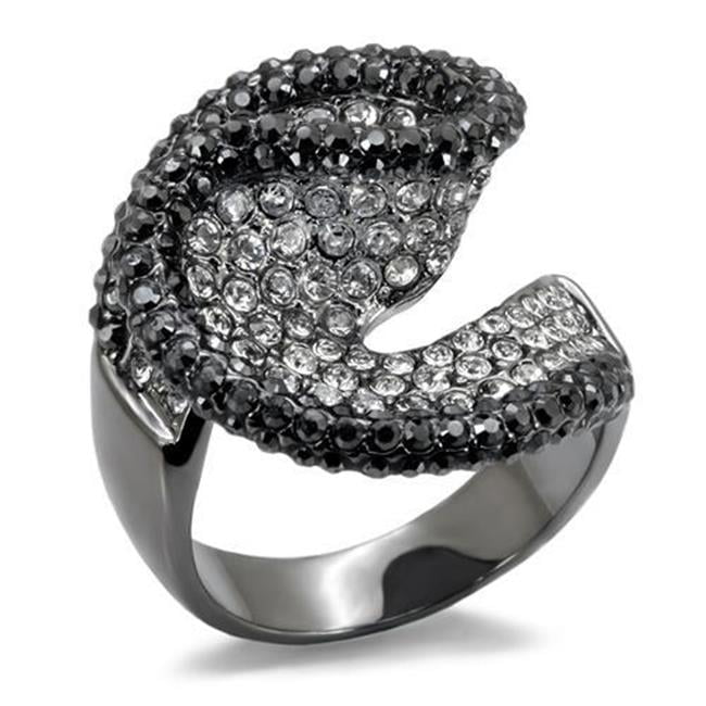 Women TIN Cobalt Black Brass Ring with Top Grade Crystal in Jet - Size 5