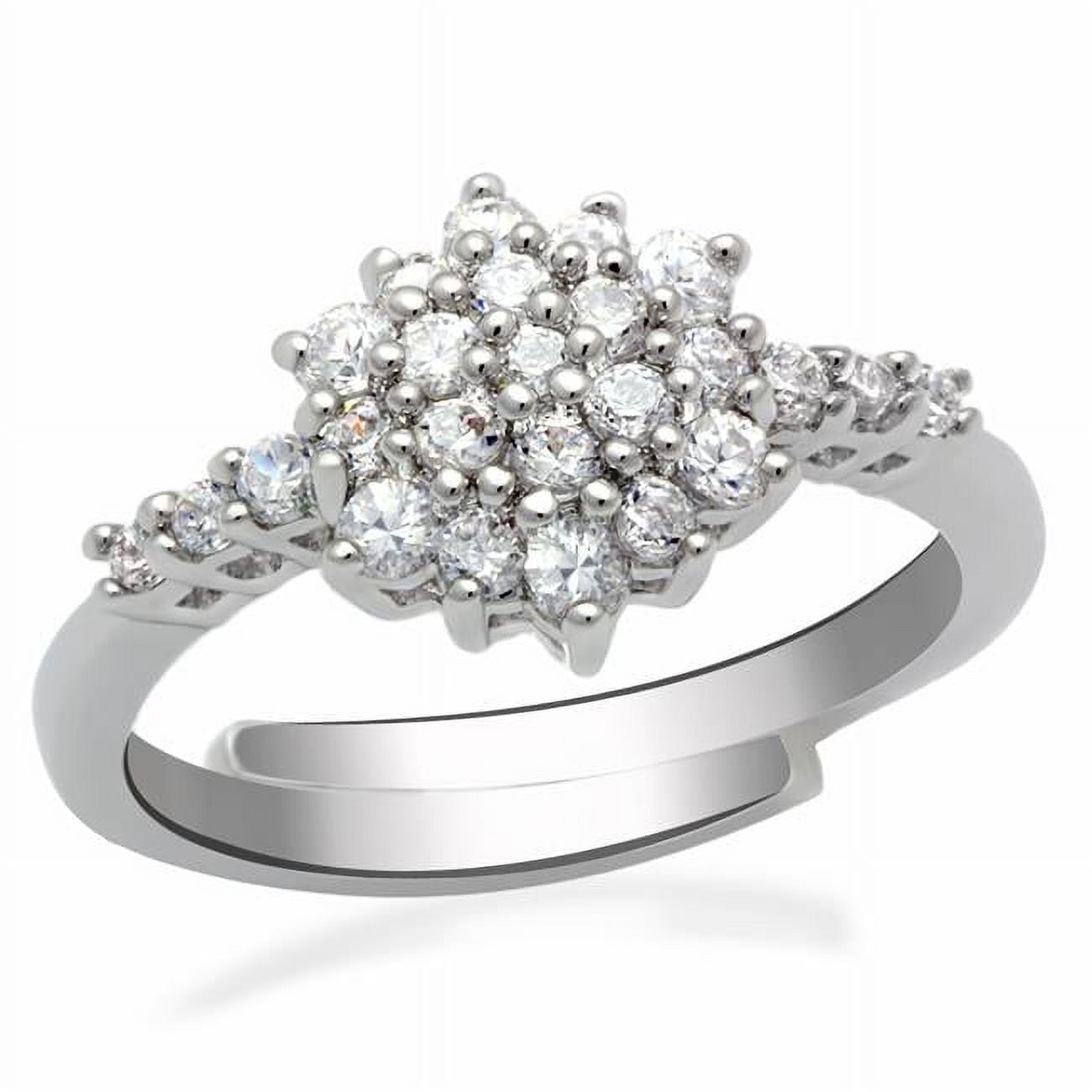 Women Rhodium Brass Ring with AAA Grade CZ in Clear - Size 6