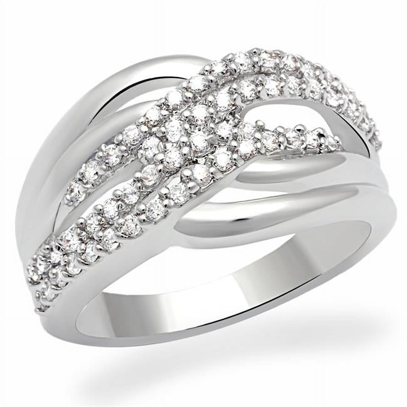 Women Rhodium Brass Ring with AAA Grade CZ in Clear - Size 9