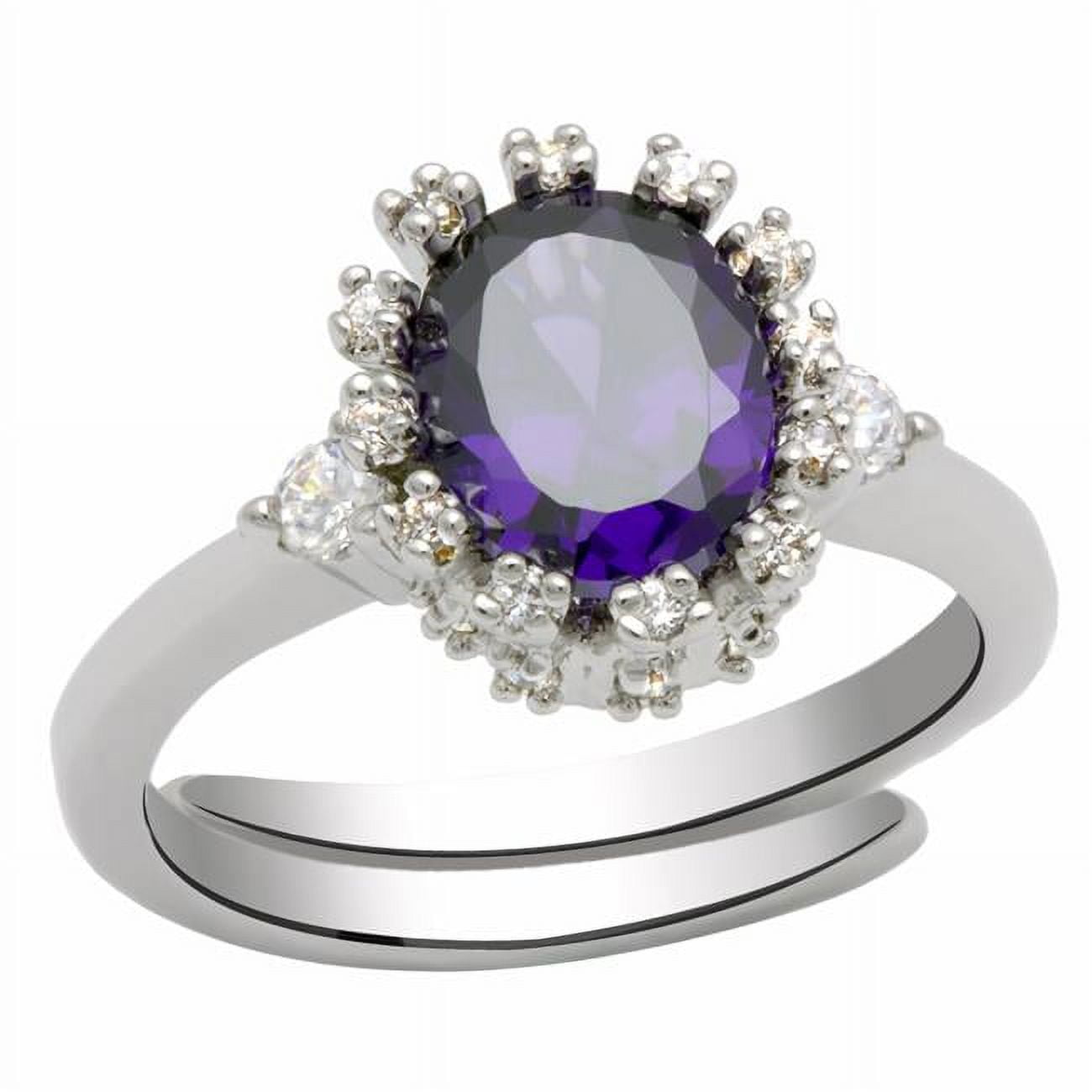Women Rhodium Brass Ring with AAA Grade CZ in Amethyst - Size 7