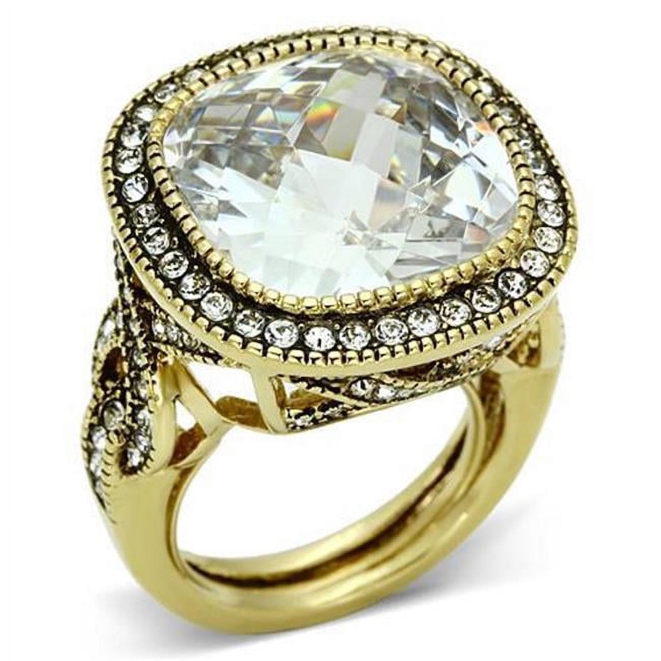 Women Gold Brass Ring with AAA Grade CZ in Clear - Size 8