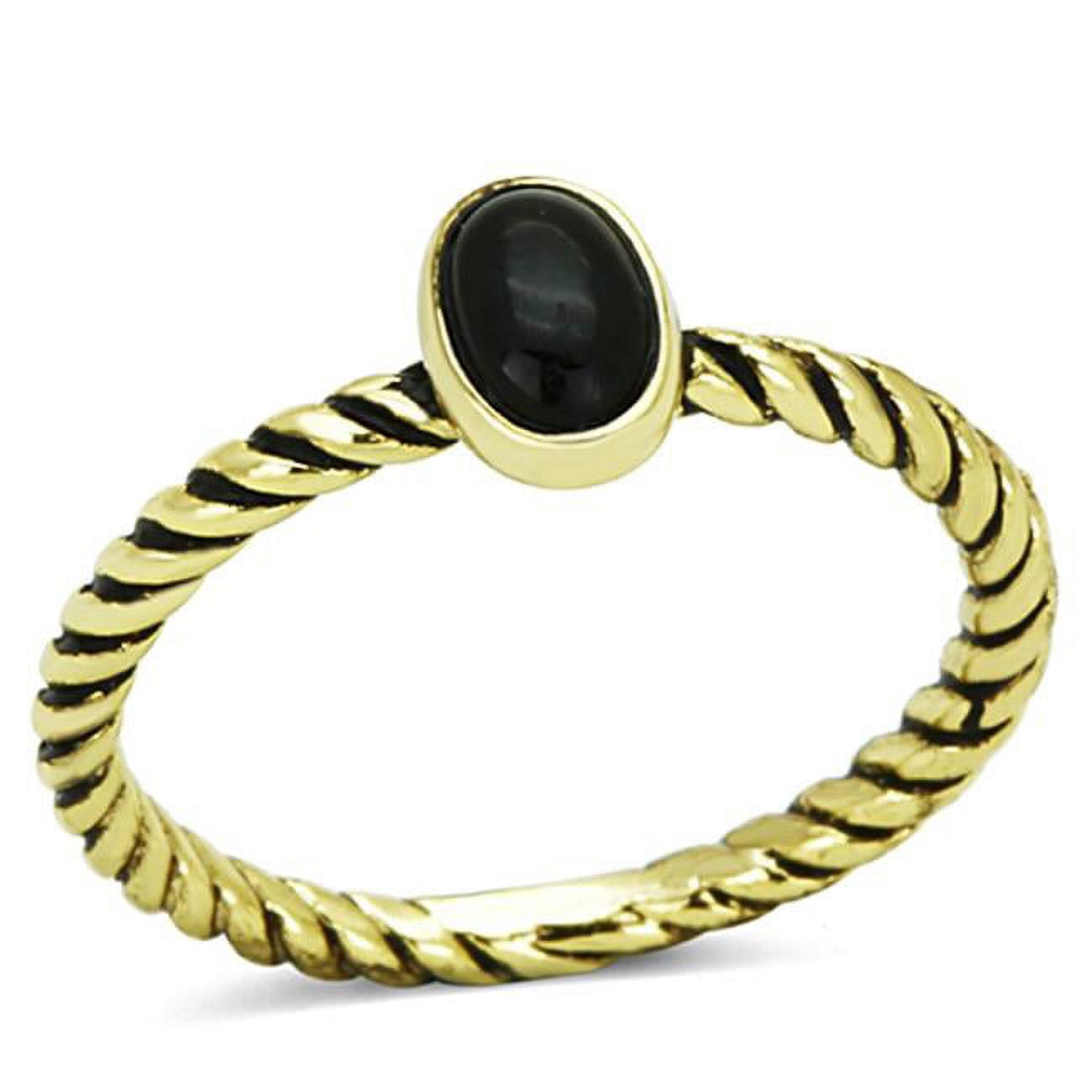 Women Gold Brass Ring with Synthetic in Jet - Size 7
