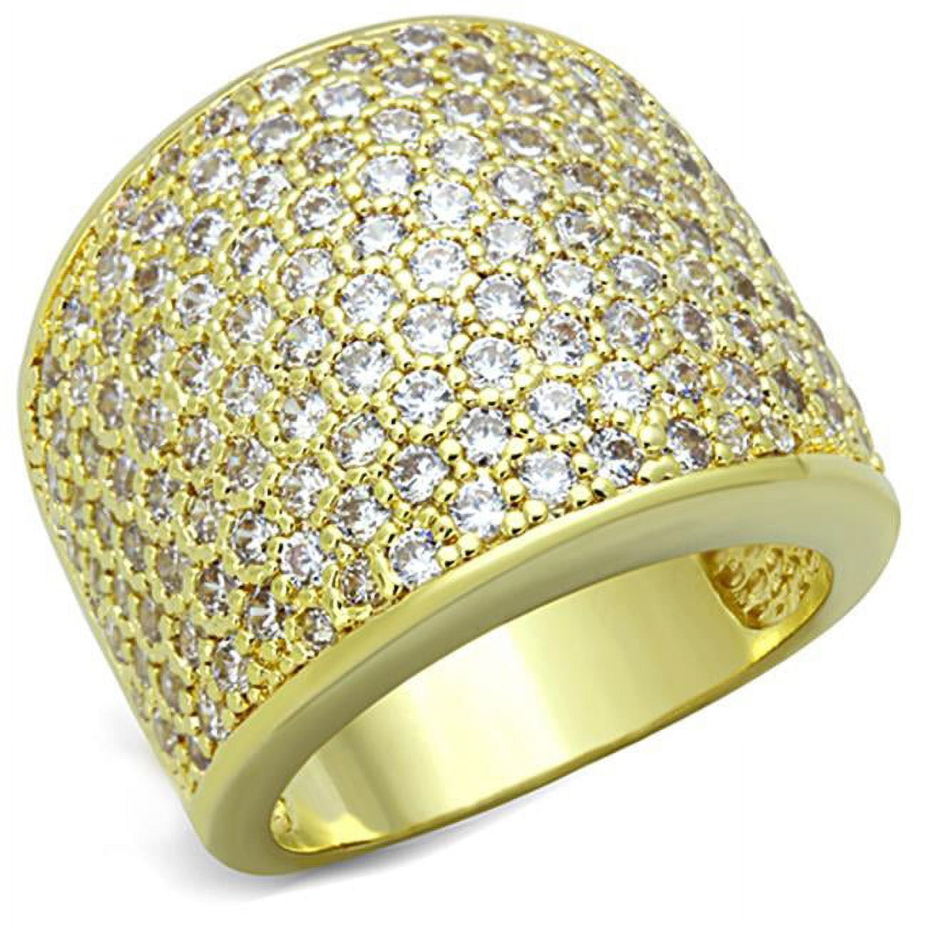 Women Gold Brass Ring with AAA Grade CZ in Clear - Size 7
