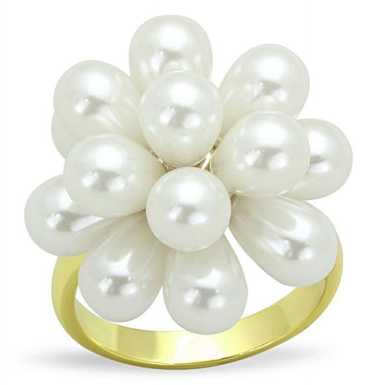 Women Gold Brass Ring with Synthetic in White - Size 6
