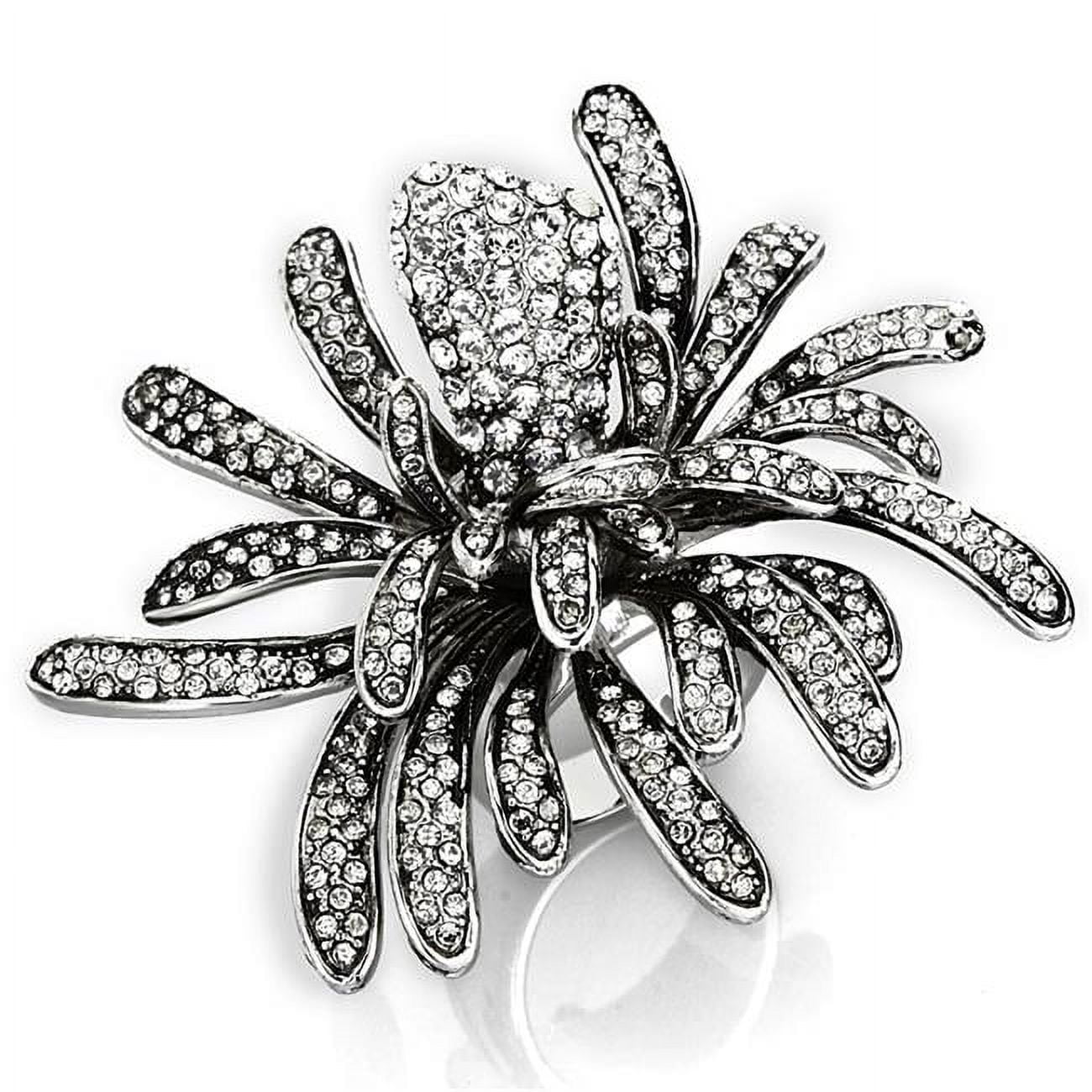 Women Rhodium Brass Ring with Top Grade Crystal in Clear - Size 6