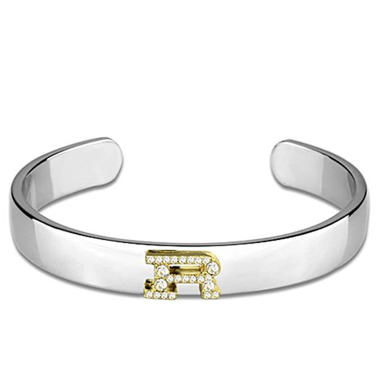 LO3628-6.75 Women Reverse Two-Tone White Metal Bangle with Top Grade Crystal in Clear - 6.75 in.