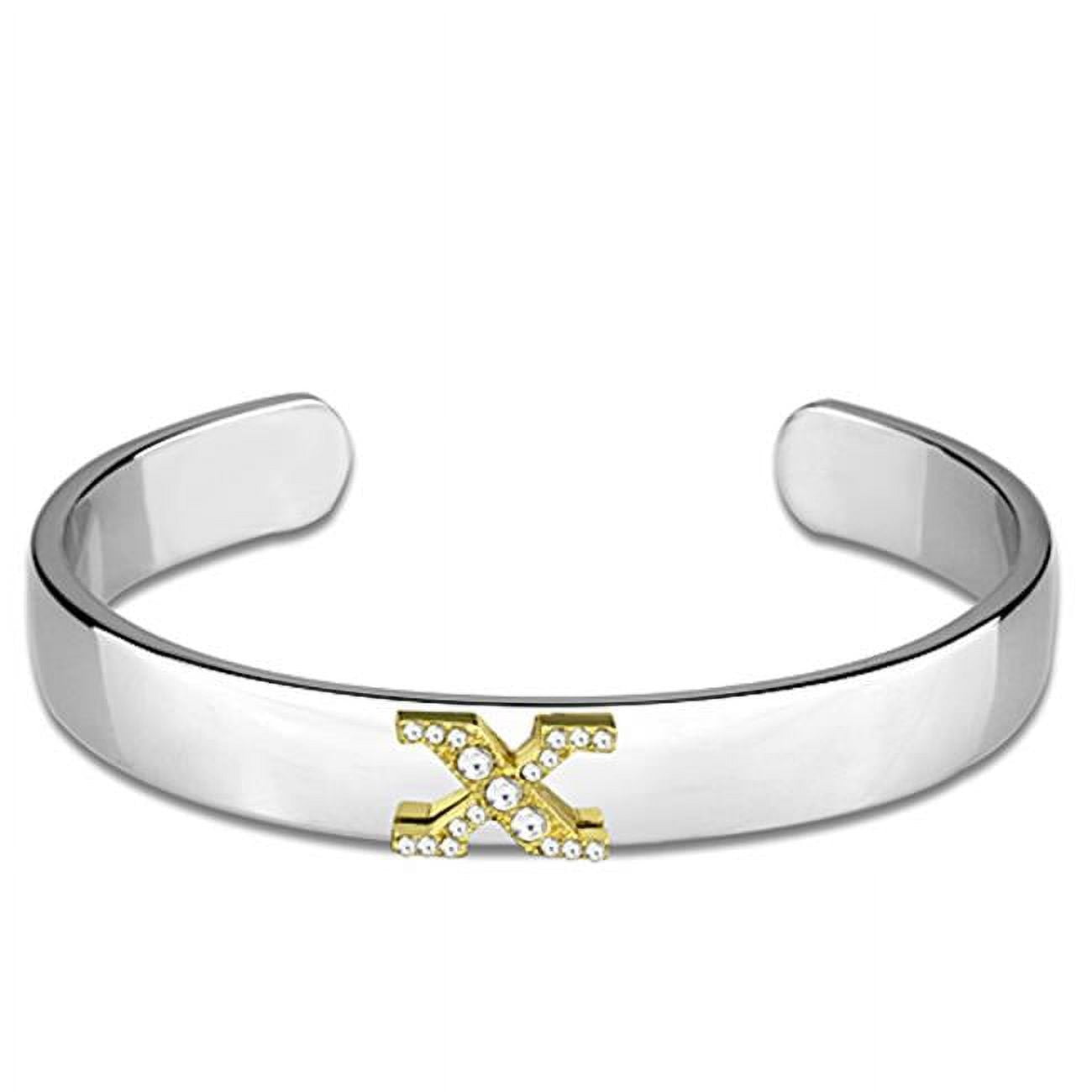 Women Reverse Two-Tone White Metal Bangle with Top Grade Crystal in Clear - 6.75 in.
