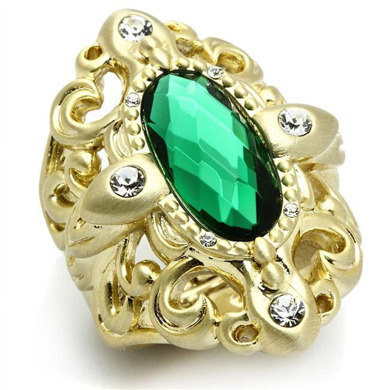 Women Gold & Brush Brass Ring with Synthetic in Emerald - Size 8