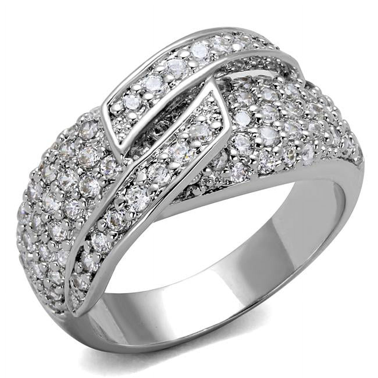 Women Rhodium Brass Ring with AAA Grade CZ in Clear - Size 7