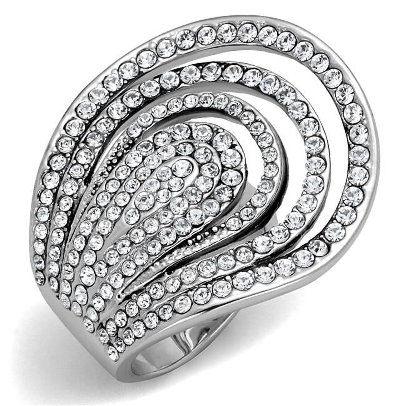Women Rhodium Brass Ring with Top Grade Crystal in Clear - Size 9