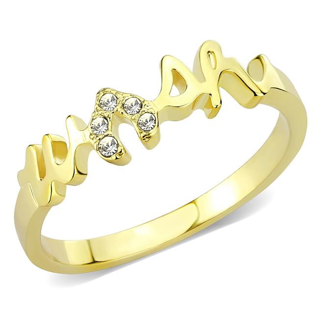 Women Flash Gold Brass Ring with Top Grade Crystal in Clear - Size 8