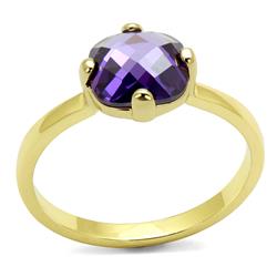 Women Flash Gold Brass Ring with AAA Grade CZ in Amethyst - Size 5