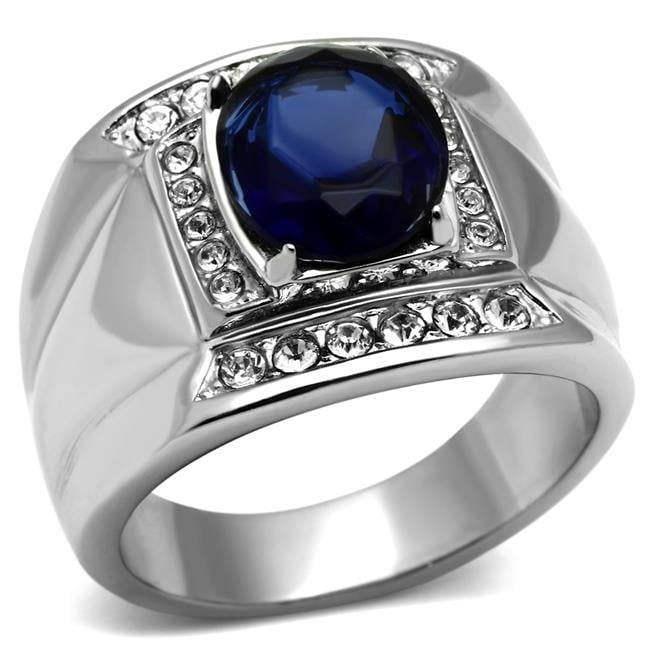 TK699-10 Men High Polished Stainless Steel Ring with Synthetic in Montana - Size 10