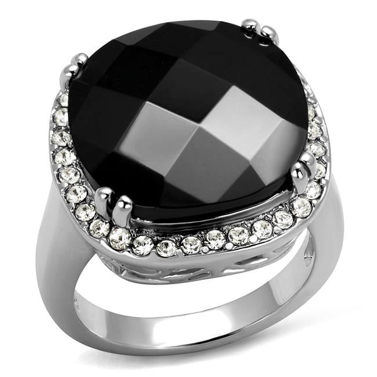 Women Rhodium Brass Ring with AAA Grade CZ in Black Diamond - Size 9