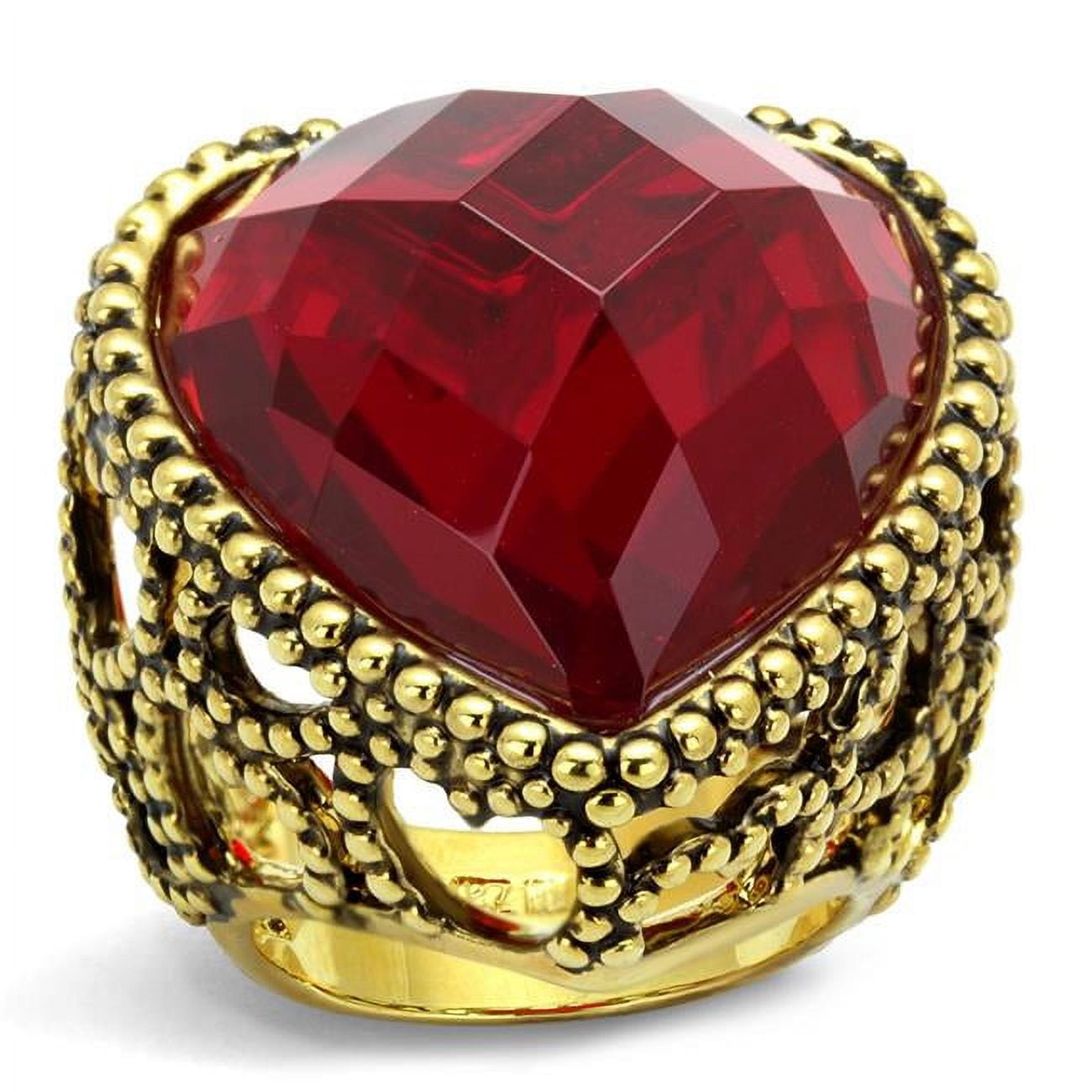 Women Gold Brass Ring with Synthetic in Garnet - Size 6