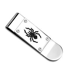 Men Rhodium Brass Money Clip with Epoxy in Jet