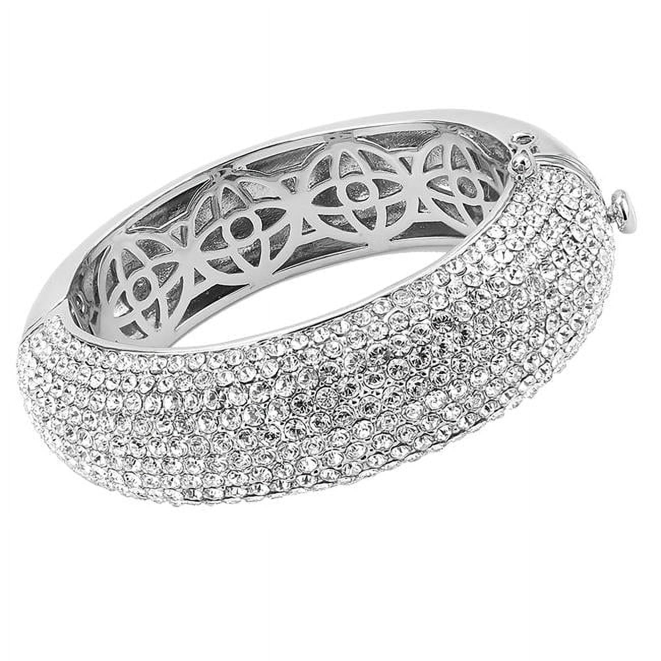 Women Rhodium Brass Bangle with Top Grade Crystal in Clear - 6.75 in.