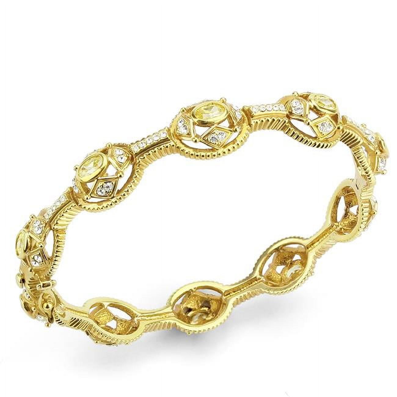 Women Gold Brass Bangle with AAA Grade CZ in Citrine Yellow - 6.75 in.