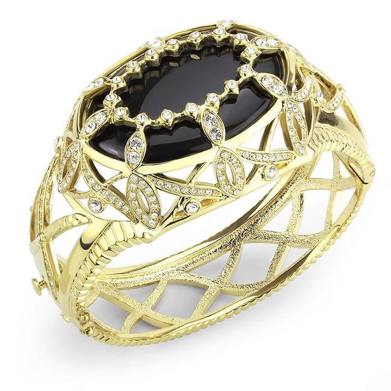 Women Gold Brass Bangle with Synthetic in Jet - 6.75 in.