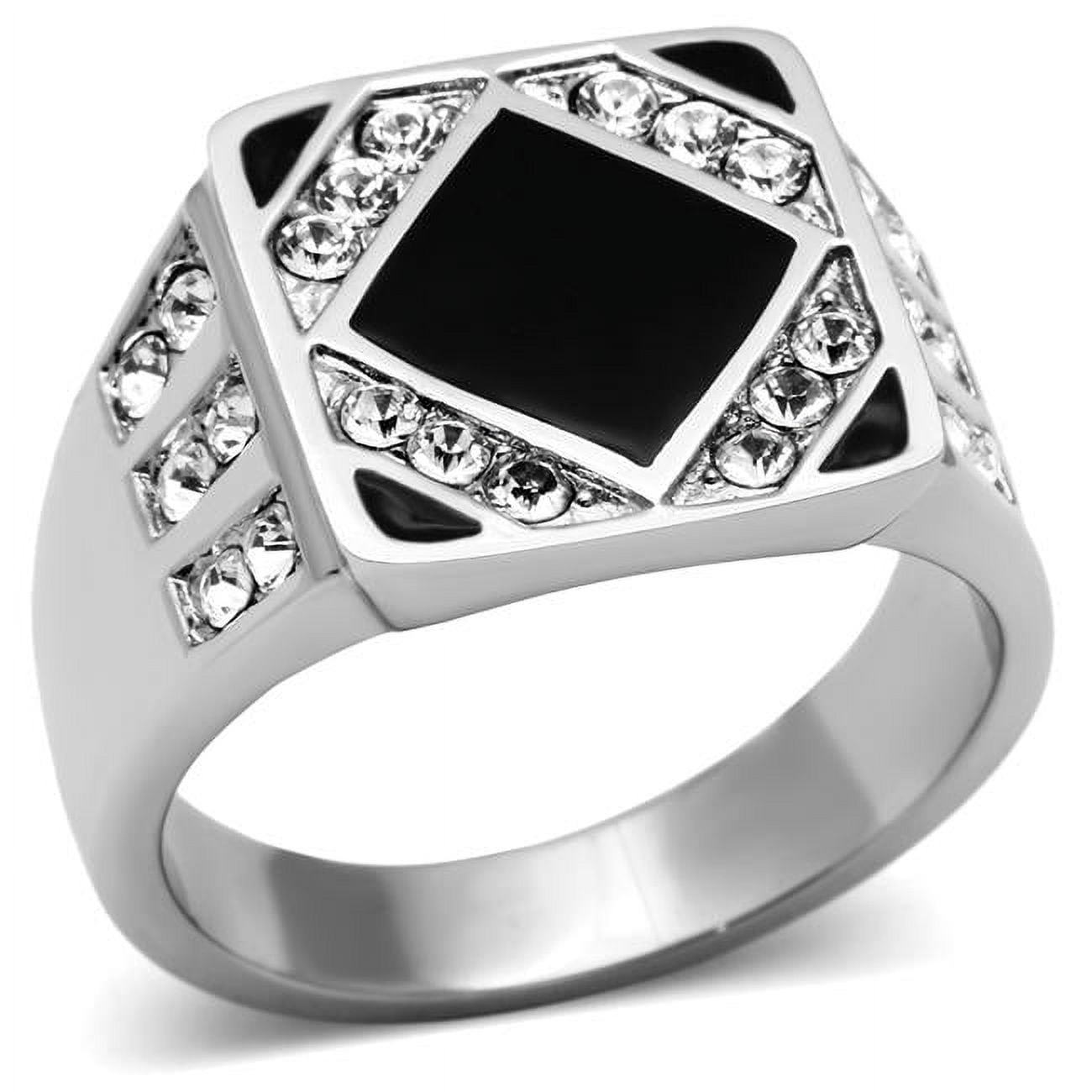TK710-9 Men High Polished Stainless Steel Ring with Top Grade Crystal in Clear - Size 9