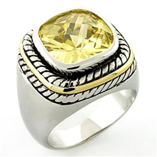Women Rhodium Brass Ring with AAA Grade CZ in Citrine - Size 7