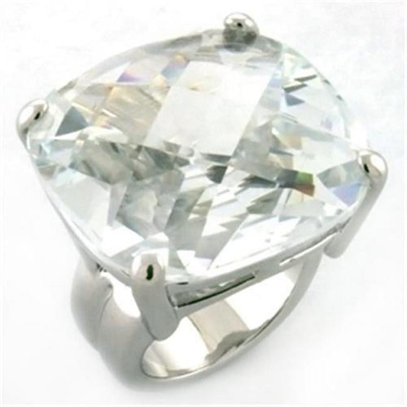 Women Rhodium Brass Ring with AAA Grade CZ in Clear - Size 6