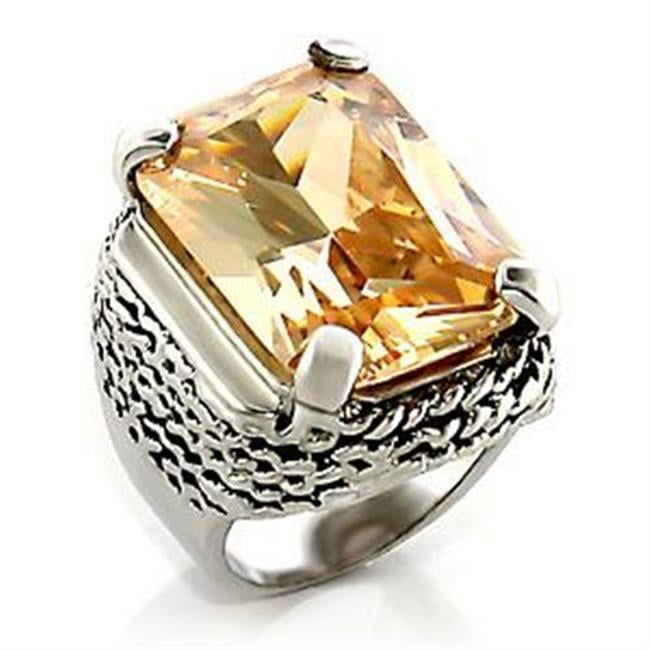 Women Rhodium Brass Ring with AAA Grade CZ in Champagne - Size 6