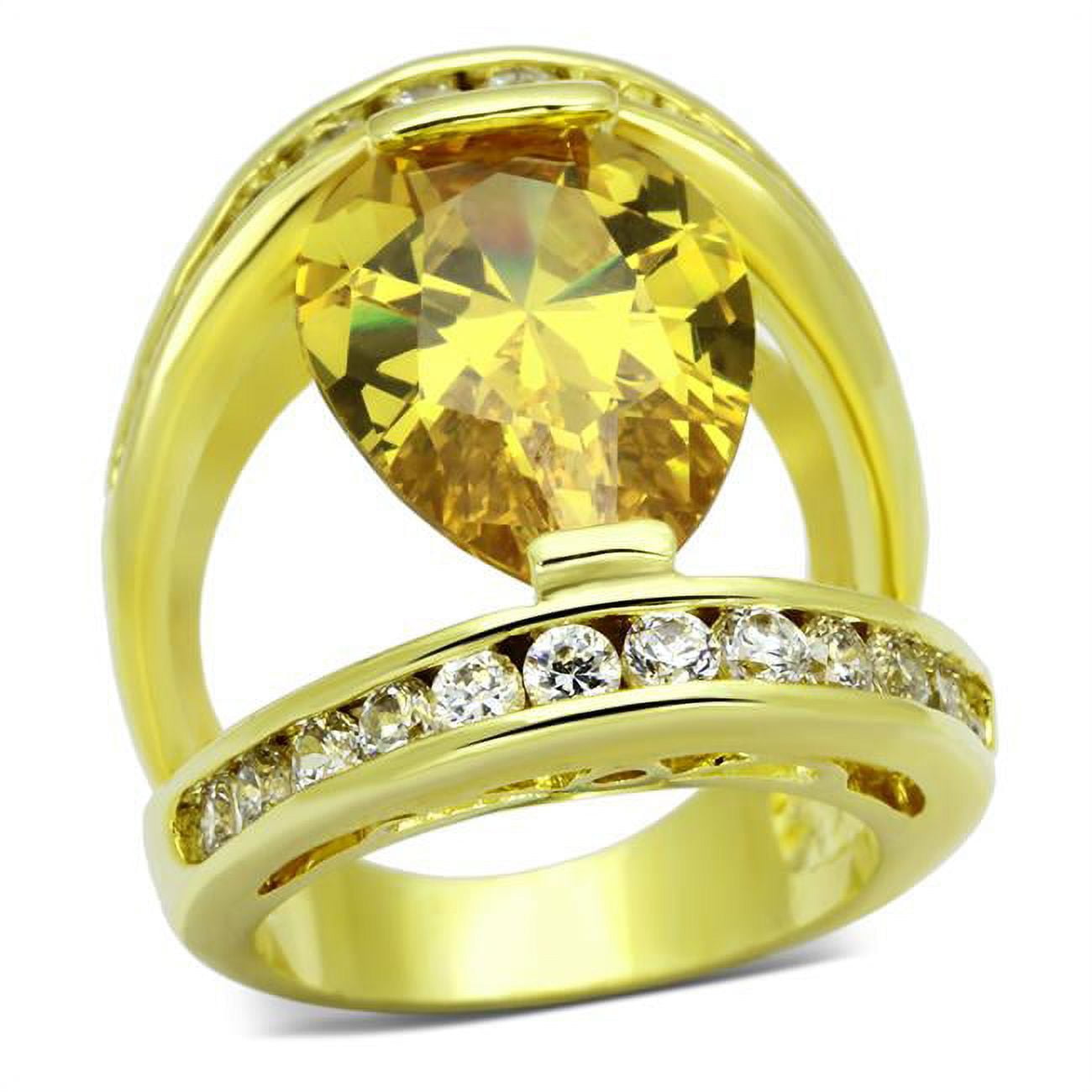 Women Gold Brass Ring with AAA Grade CZ in Topaz - Size 7