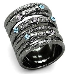Picture of Alamode LOA883-6 Women Ruthenium Brass Ring with Top Grade Crystal in Multi Color - Size 6