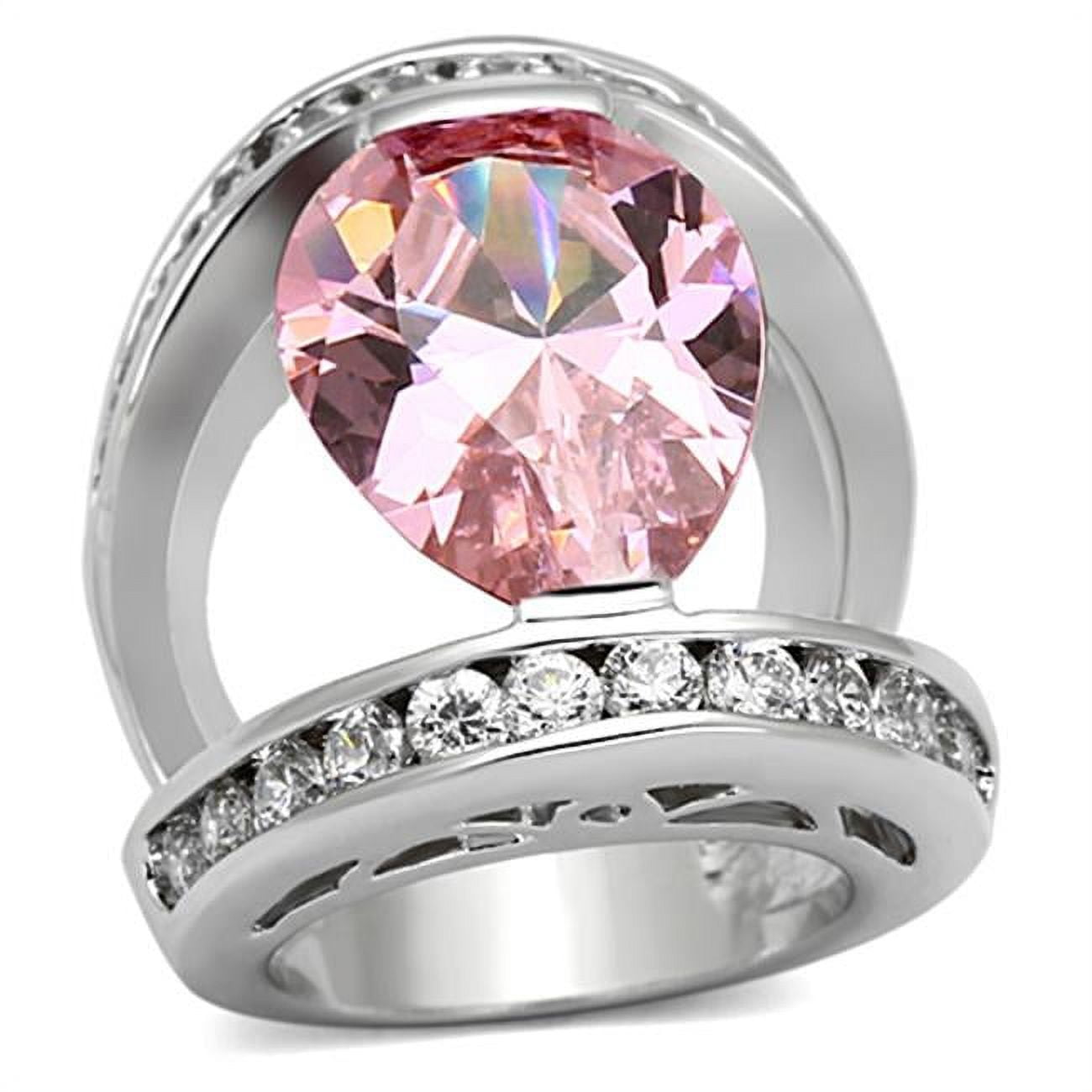 Women Rhodium Brass Ring with AAA Grade CZ in Rose - Size 7