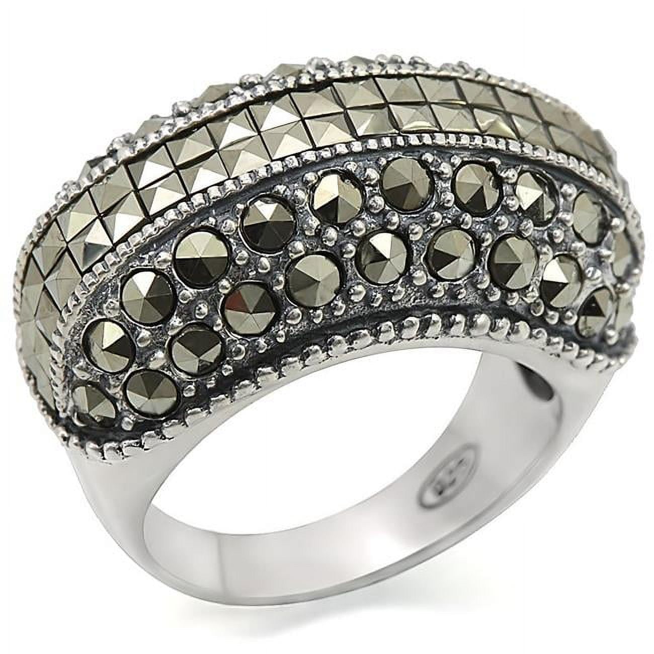 Picture of Alamode LOS466-9 Women Antique Tone 925 Sterling Silver Ring with Synthetic in Black Diamond - Size 9