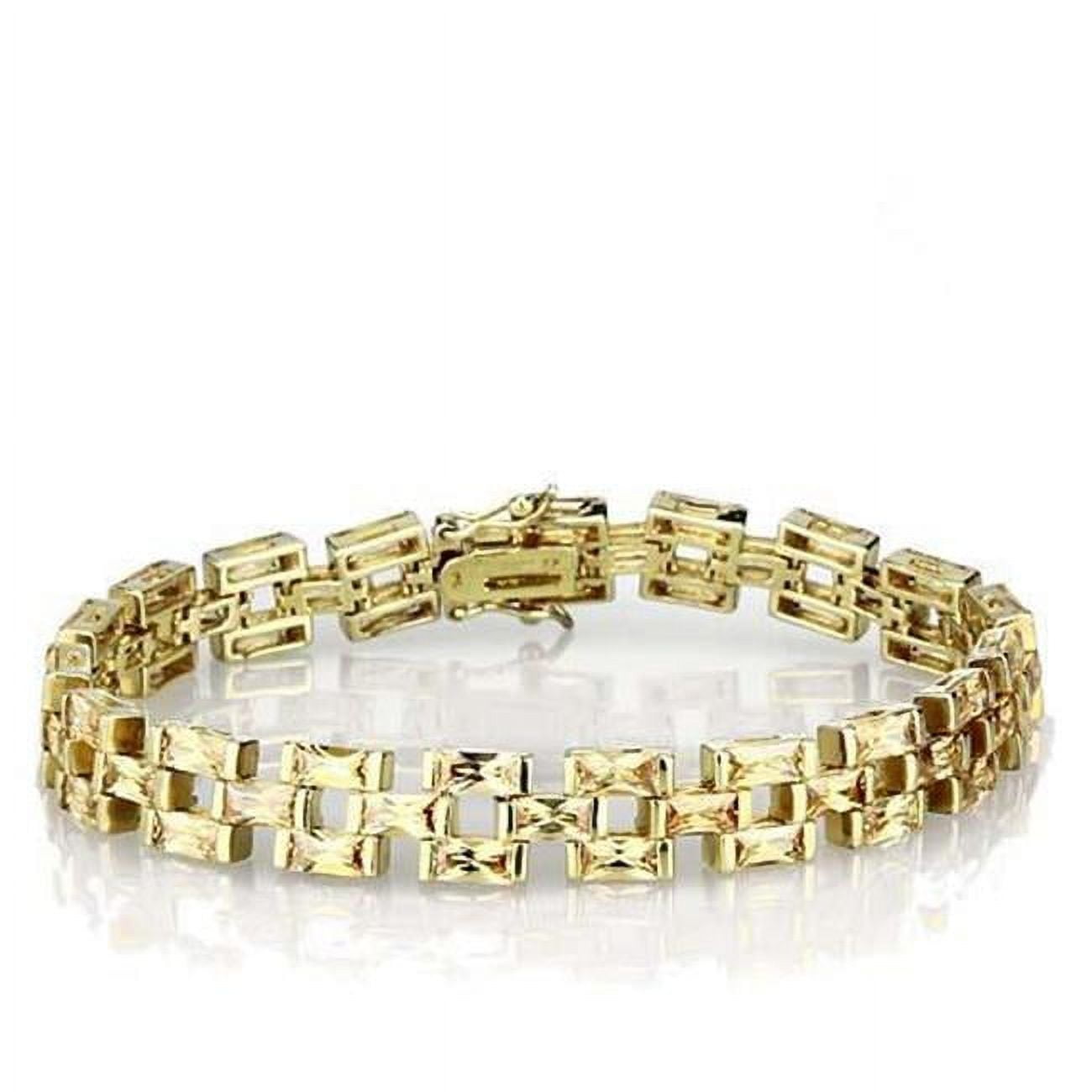 Women Gold 925 Sterling Silver Bracelet with AAA Grade CZ in Champagne - 8 in.
