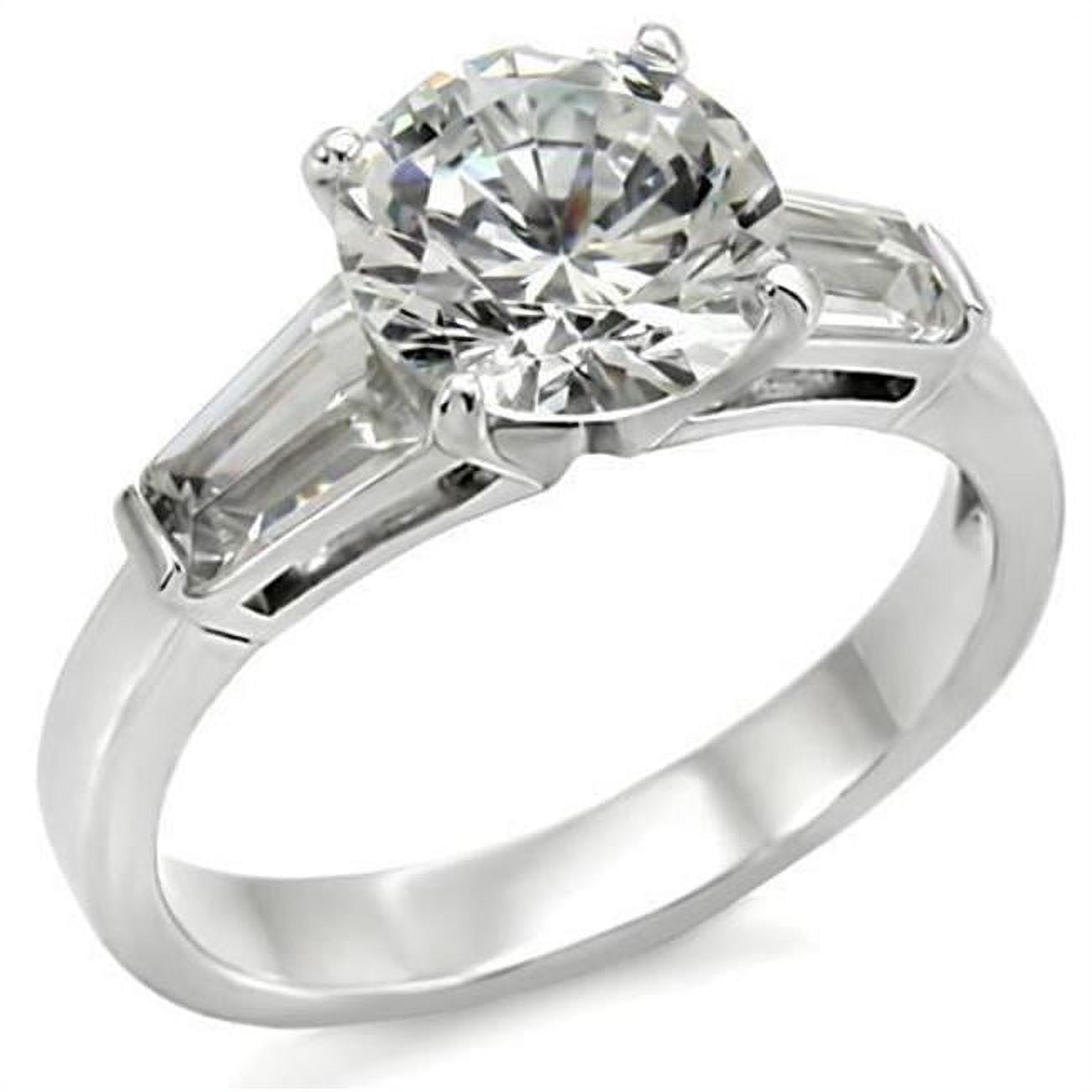 TK005-7 Women High Polished Stainless Steel Ring with AAA Grade CZ in Clear - Size 7