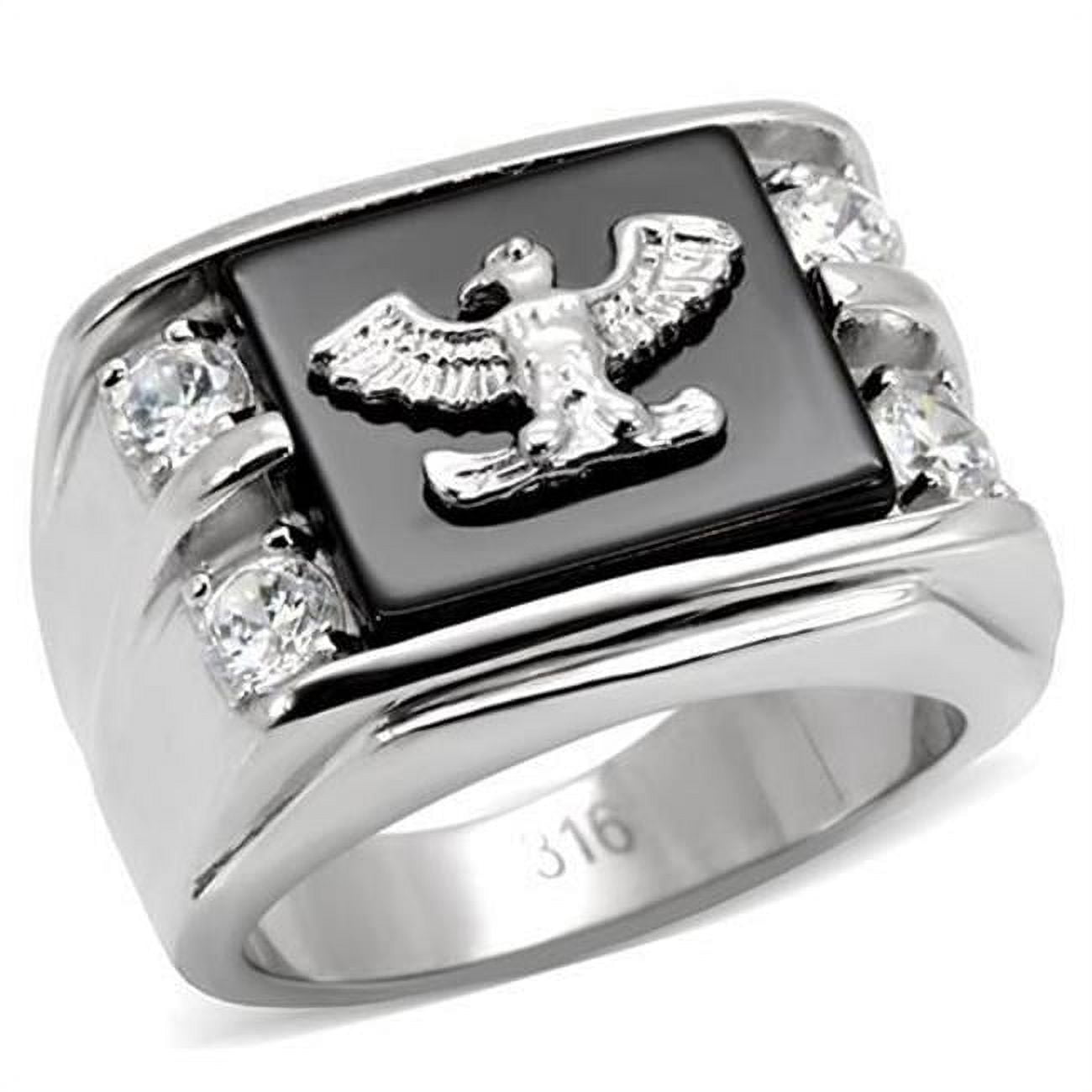 TK02221-10 Men High Polished Stainless Steel Ring with Semi-Precious in Jet - Size 10