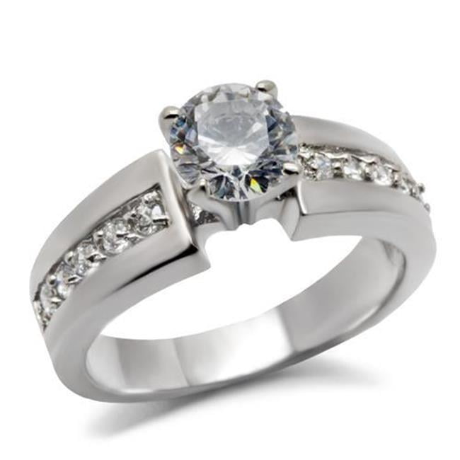 Women High Polished Stainless Steel Ring with AAA Grade CZ in Clear - Size 7