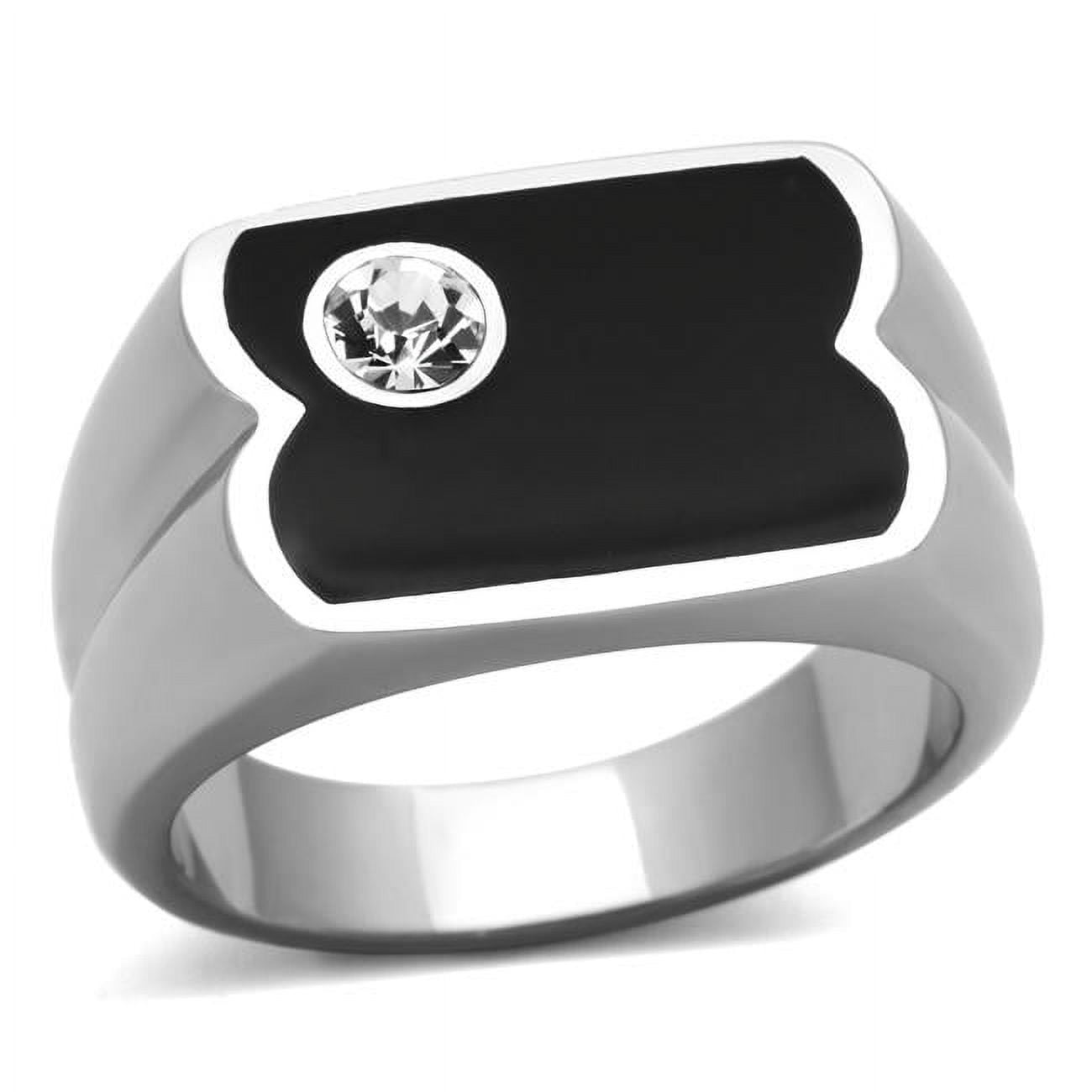 TK1073-9 Men High Polished Stainless Steel Ring with Top Grade Crystal in Clear - Size 9