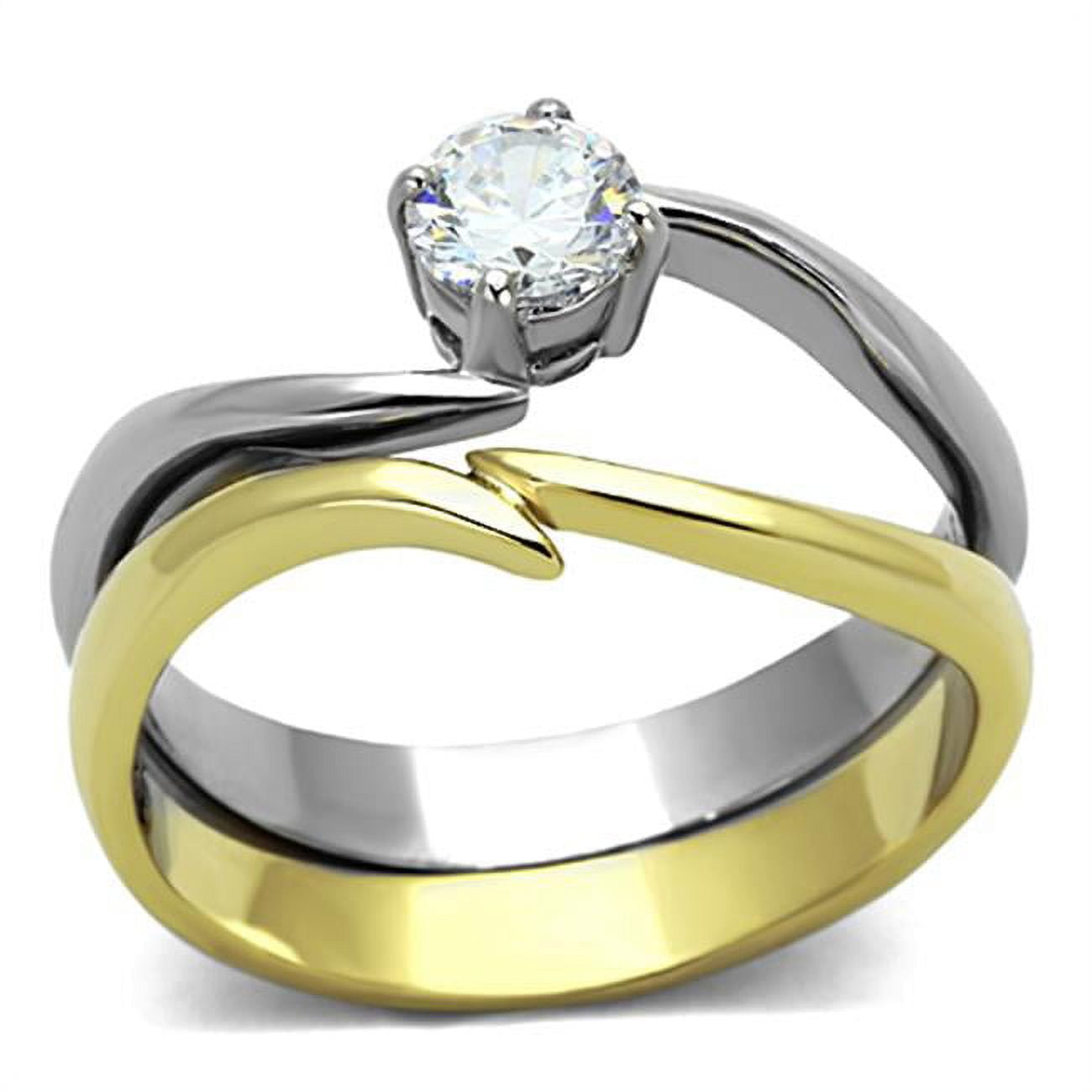 Women Two-Tone IP Gold Stainless Steel Ring with AAA Grade CZ in Clear - Size 10