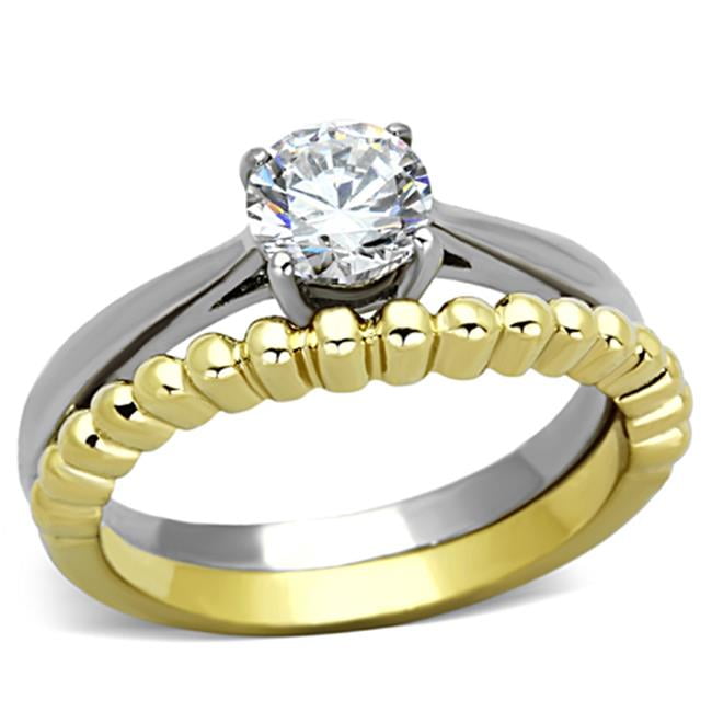 Women Two-Tone IP Gold Stainless Steel Ring with AAA Grade CZ in Clear - Size 7