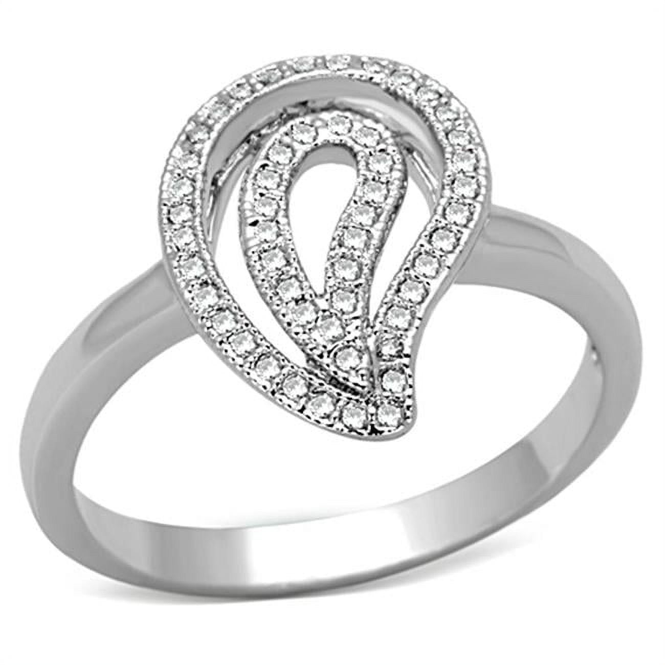 Rhodium Brass Ring with AAA Grade CZ, Clear - Size 8