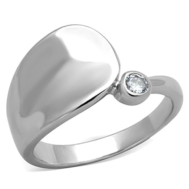 Rhodium Brass Ring with AAA Grade CZ, Clear - Size 8