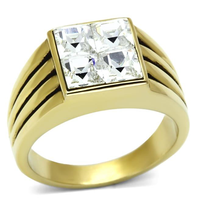 Men IP Gold Stainless Steel Ring with Top Grade Crystal in Clear - Size 9
