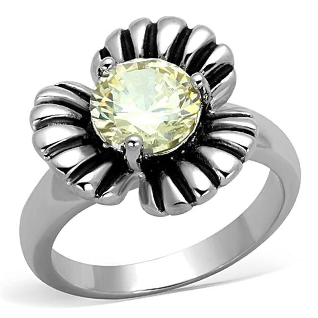 Rhodium Brass Ring with AAA Grade CZ, Citrine Yellow - Size 6