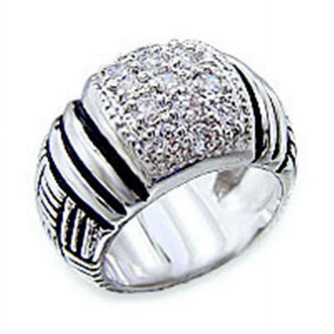 Rhodium Brass Ring with AAA Grade CZ, Clear - Size 8