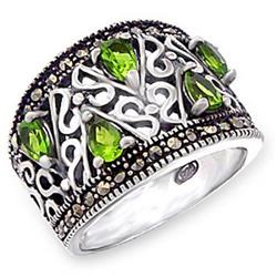 Picture of Alamode 51411-5 Antique Tone 925 Sterling Silver Ring with Synthetic Spinel&#44; Peridot - Size 5