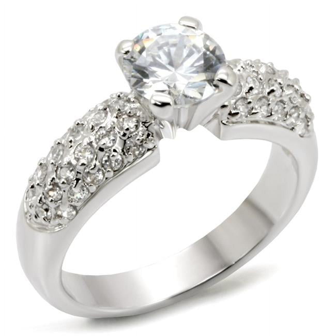 Rhodium Brass Ring with AAA Grade CZ, Clear - Size 9