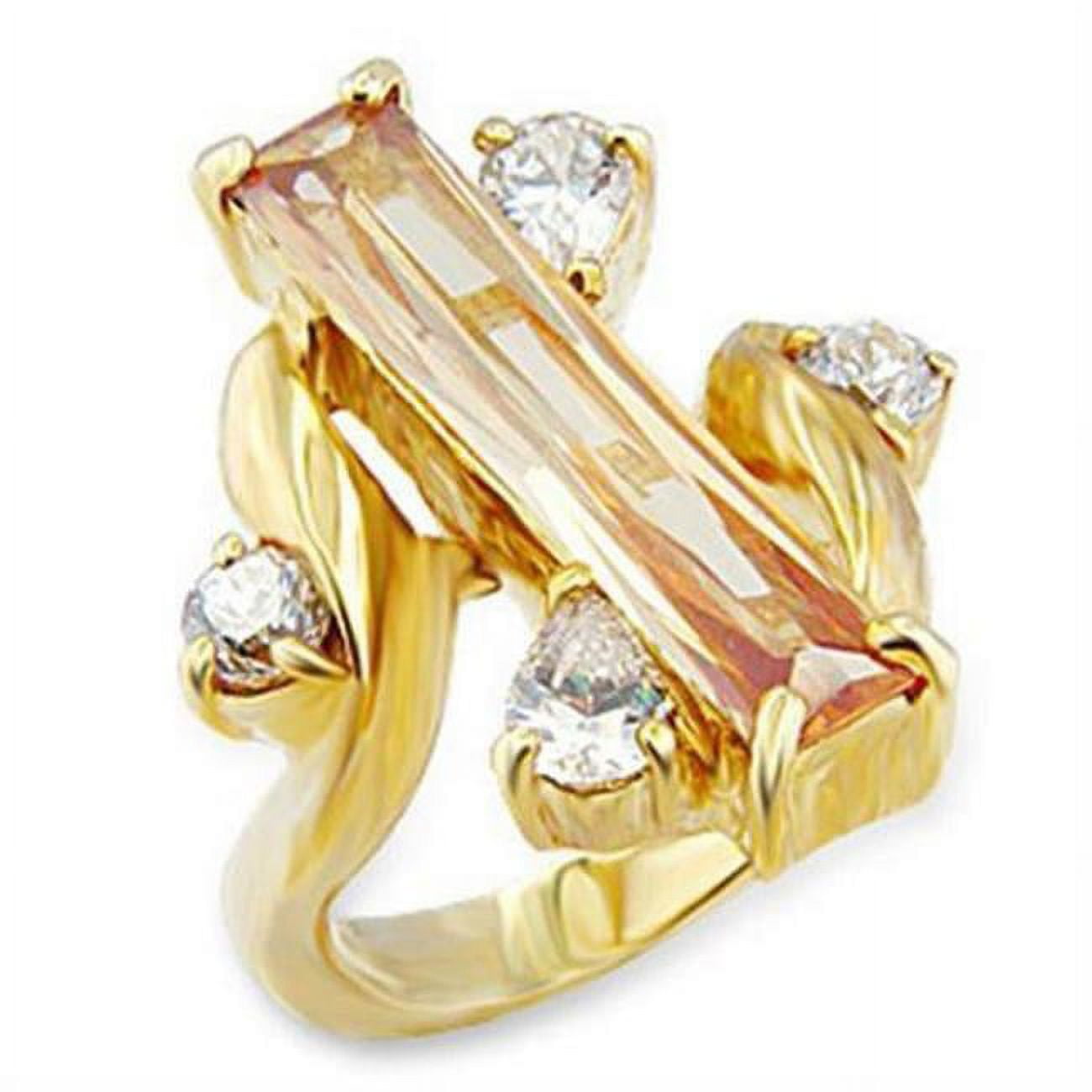 Gold Brass Ring with AAA Grade CZ, Champagne - Size 7