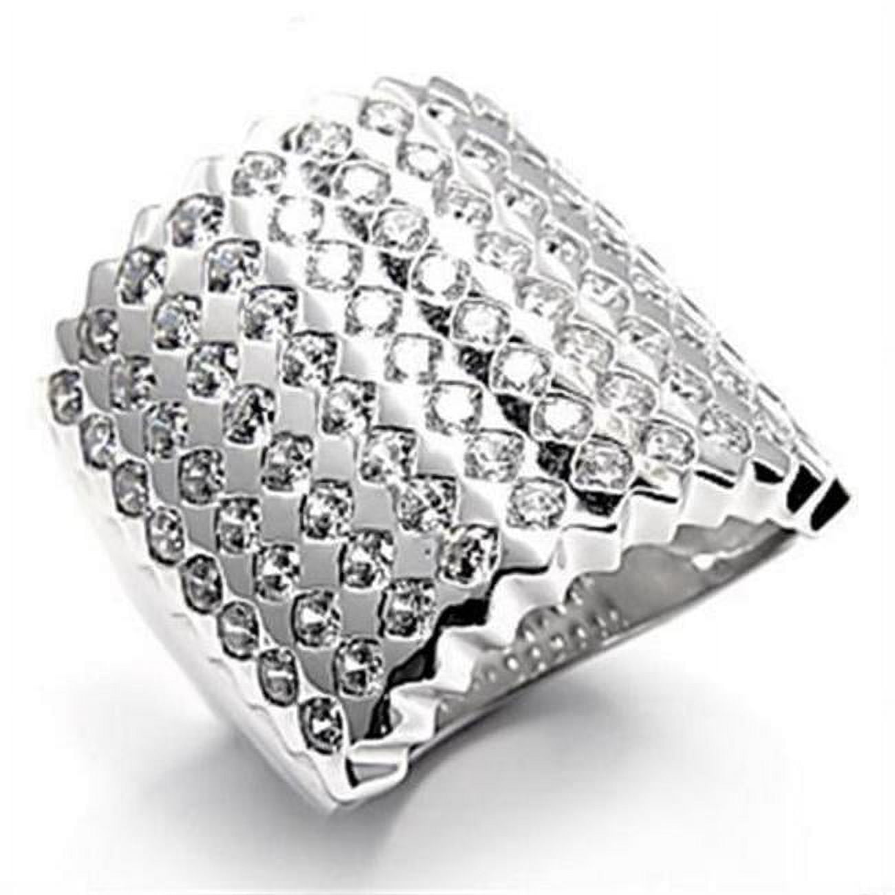 Rhodium Brass Ring with AAA Grade CZ, Clear - Size 5
