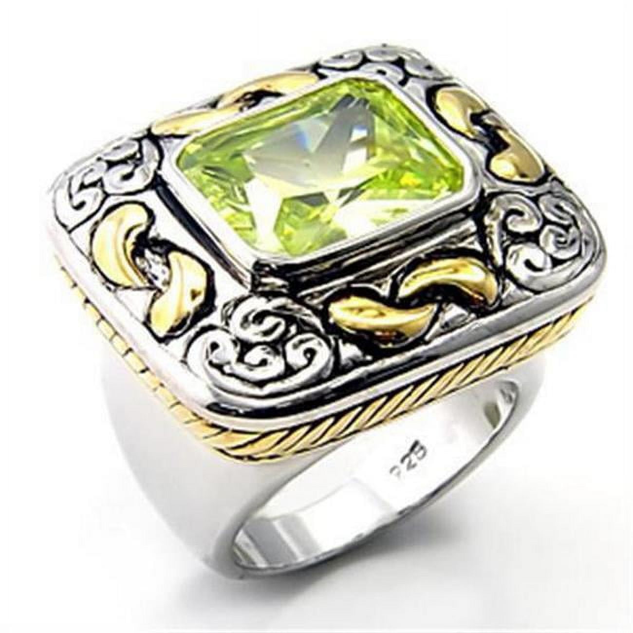 Picture of Alamode 7X244-6 Reverse Two-Tone 925 Sterling Silver Ring with AAA Grade CZ&#44; Apple Green - Size 6