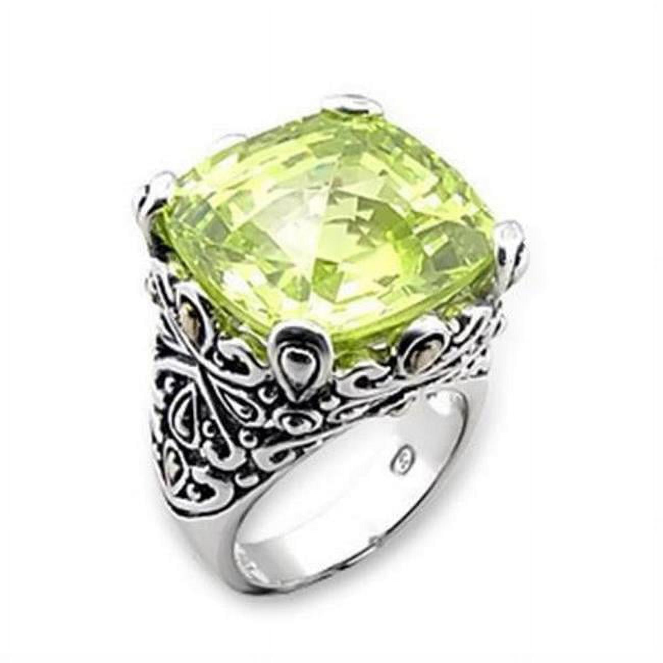 Picture of Alamode 7X314-7 Reverse Two-Tone 925 Sterling Silver Ring with AAA Grade CZ&#44; Apple Green - Size 7